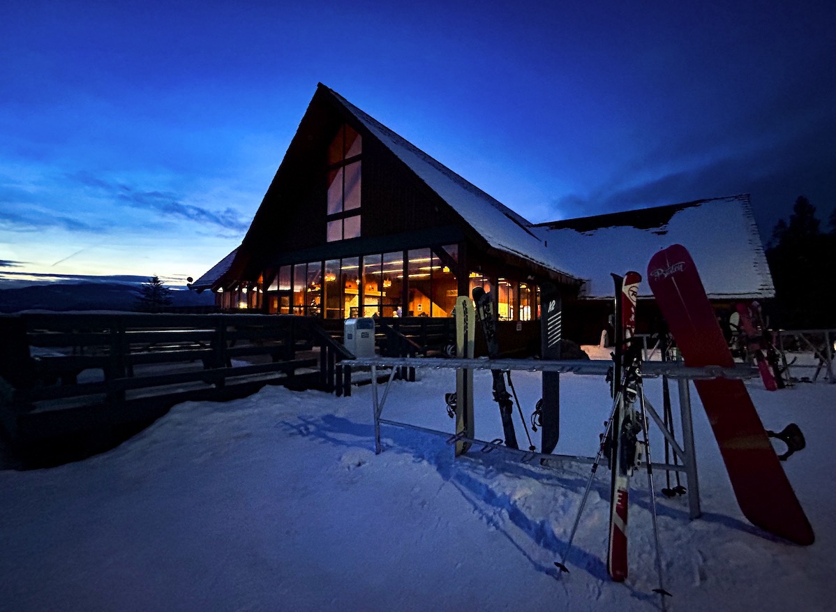 The Fairmont Hot Springs day lodge at night