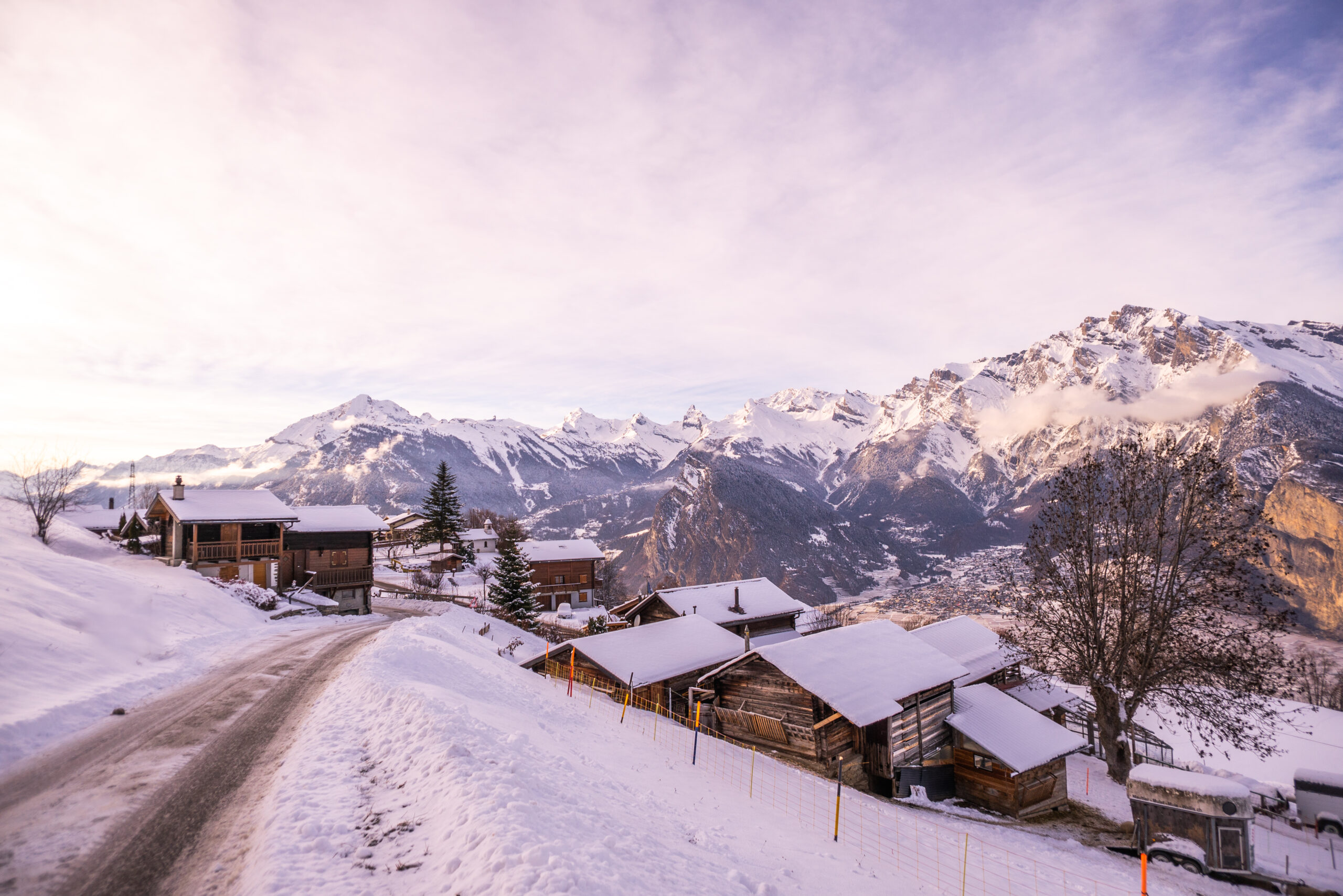 Nendaz ski instructor internship: Haute-Nendaz village above the Rhône valley in winter